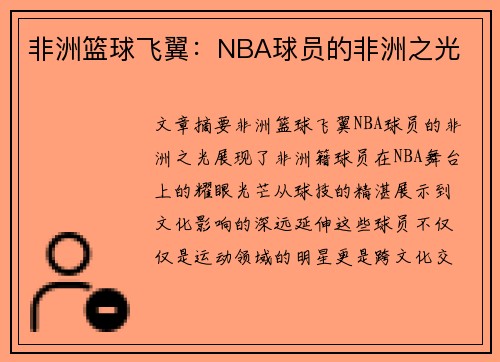 非洲篮球飞翼：NBA球员的非洲之光